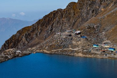 Güzel Mavi Himalaya Buzul Gölü Gosainkunda Pilgrim Langtang Ulusal Parkı, Rasuwa, Nepal