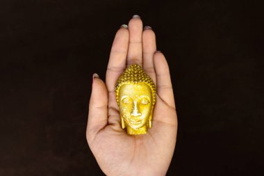 Lord Sidhartha Gautama 'nın baş heykeli. Vesak Buddha Jayanti Purnima' nın yansıması ve ışığıyla.