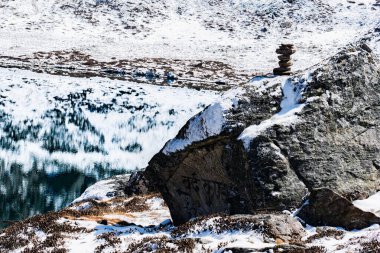 Langtang Ulusal Parkı Gosaikunda Lauribina Geçidi 'nde Barda Kunda ve Nilkantha Kunda Buzul Gölü 