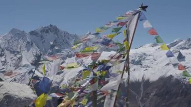 Nepal, Kyanjin Gompa 'daki Himalayalar' da Tserko Ri 'den görülen Langtang Ulusal Parkı' nın karlı dağları.