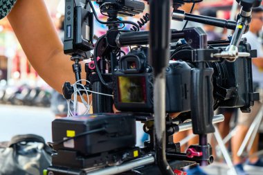 Video kamera detayları, film ekibi prodüksiyonu, sahne arkası.