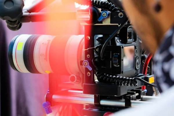 Detail Videokamery Produkce Filmového Štábu Zákulisí — Stock fotografie