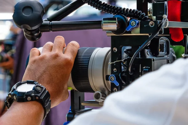 Detail Videokamery Produkce Filmového Štábu Zákulisí — Stock fotografie
