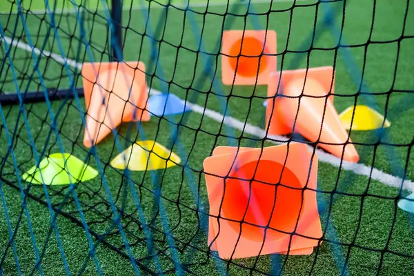 Soccer Goal Cones Green Artificial Turf Sport Background Royalty Free Stock Photos