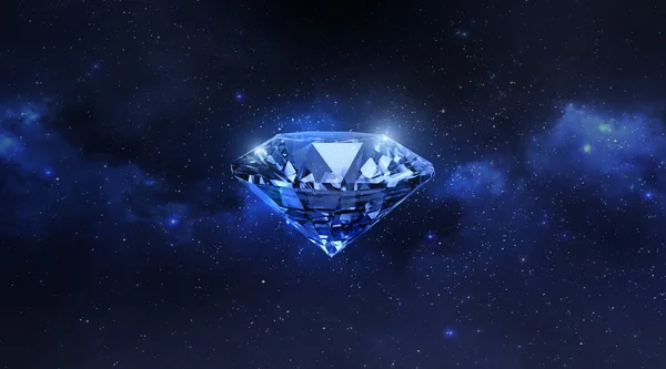 宇宙からの惑星の眺めに浮かぶ輝くダイヤモンド 3Dレンダリング — ストック写真