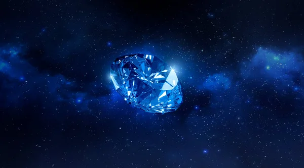 宇宙からの惑星の眺めに浮かぶ輝くダイヤモンド 3Dレンダリング — ストック写真