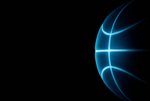 Візуалізація Одного Чорного Баскетболу Яскраво Блакитними Світяться Неоновими Лініями Сидять — стокове фото