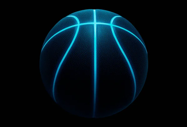 Απόδοση Μονού Μαύρου Μπάσκετ Φωτεινές Μπλε Λαμπερές Γραμμές Νέον Που — Φωτογραφία Αρχείου