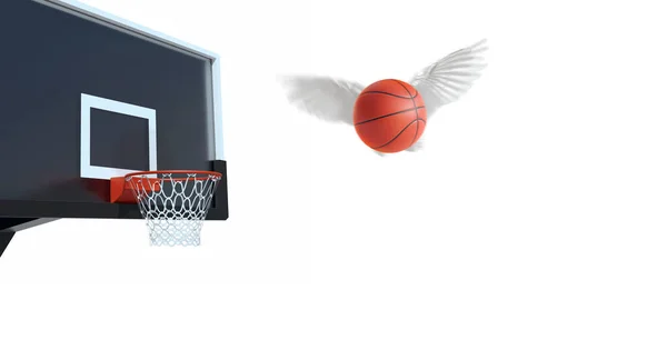 Fliegender Basketball Pass Durch Den Korb Stadion Basketballkonzept Darstellung — Stockfoto