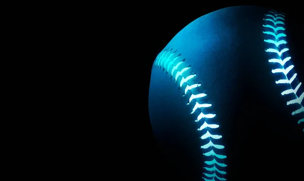 Rendering Singola Palla Baseball Nera Con Linee Neon Luminose Blu — Foto Stock