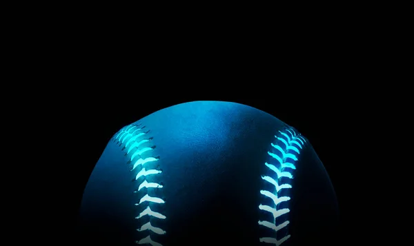 明るい青輝くネオンラインとシングルブラック野球ボールの3Dレンダリング — ストック写真