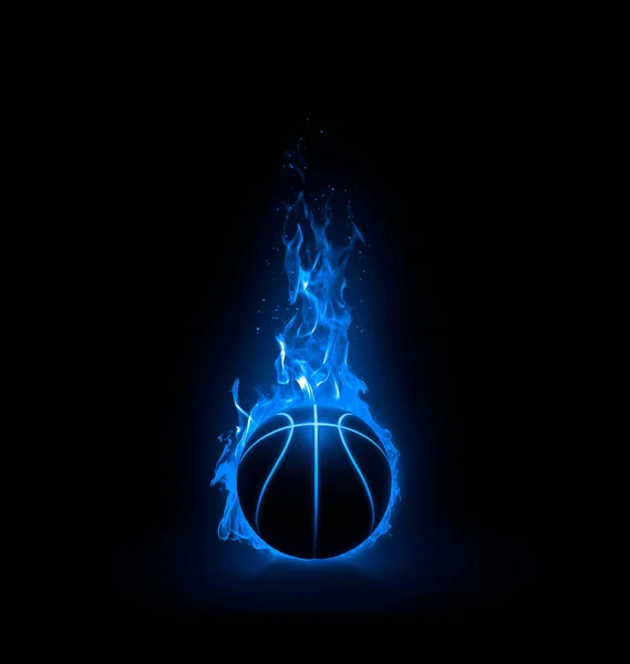 Basketball on light blue flames on black background. 3d render