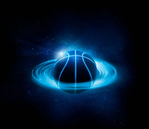 Koszykówka Futurystycznymi Niebieskimi Świecącymi Neonami Koncepcja Gry Koszykówkę Renderowanie — Zdjęcie stockowe