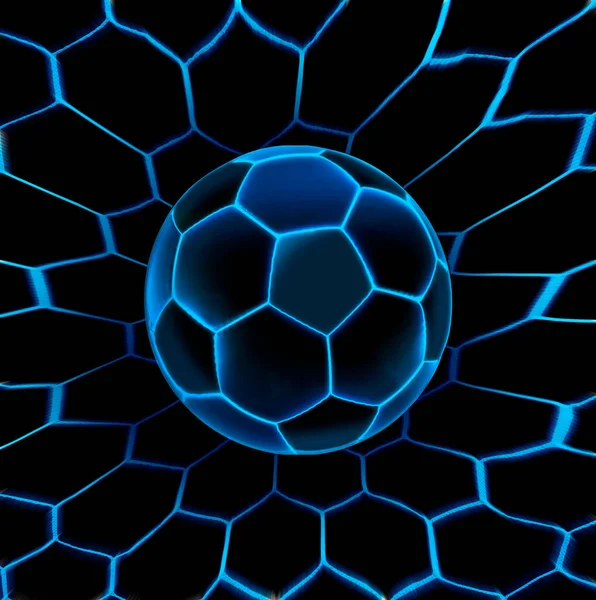 Ποδόσφαιρο Μπάλα Ποδόσφαιρο Φουτουριστικό Μπλε Λαμπερό Νέον Φώτα Στο Φόντο — Φωτογραφία Αρχείου