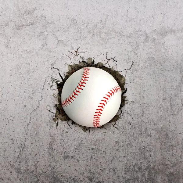 棒球带着裂缝飞过墙壁 — 图库照片