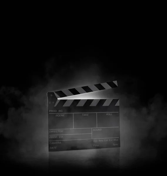 Film Clapper Bord Zwarte Achtergrond Met Rook — Stockfoto