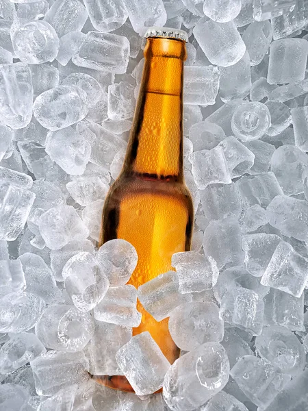 Beer bottle, ice cubea of juicy. Summer refreshing drink