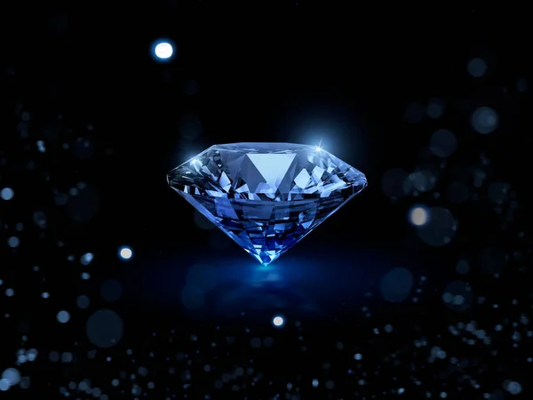 ブルーカットダイヤモンド 抽象的な光を背景に 3Dレンダリング — ストック写真