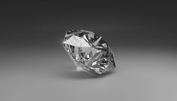 Oslnivý Diamant Šedém Pozadí Vykreslení — Stock fotografie