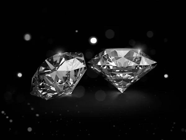 Káprázatos Gyémánt Fekete Háttérrel Absztrakt Fényekkel Renderelés — Stock Fotó