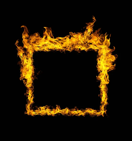 Square Flame Heat Black Background — Stock Photo, Image