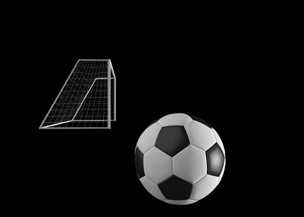 Fußballtor Und Fußball Isoliert Auf Schwarzem Hintergrund Darstellung — Stockfoto