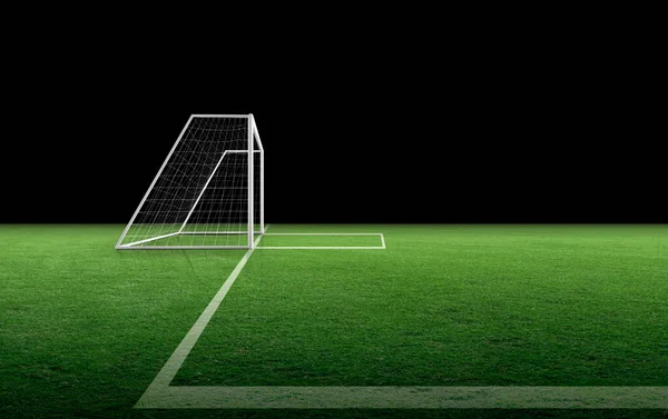 サッカーゴールポストと緑の芝生の上でサッカーネット — ストック写真