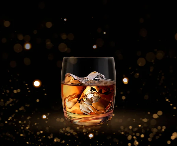 Whiskey Glas Auf Dunklem Hintergrund Mit Abstrakten Lichtern Darstellung — Stockfoto