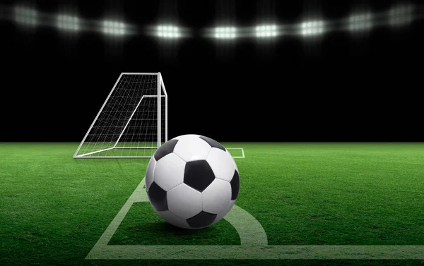 Fotboll Fotboll Corner Kick Line Boll Och Fotbollsplan Fotbollsplan Bakgrundskonsistens — Stockfoto