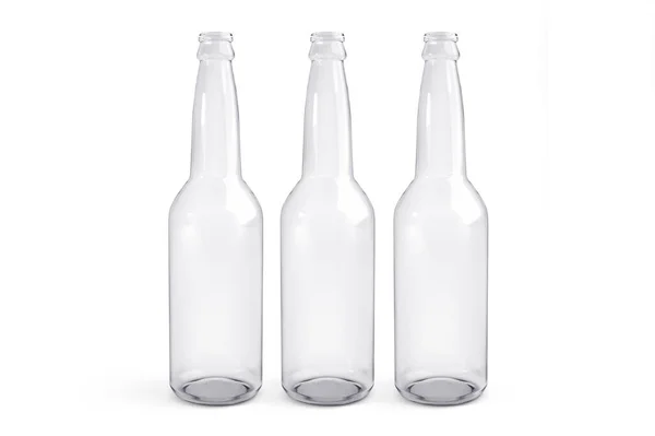 白い背景にガラスの空のボトル 3Dレンダリング — ストック写真