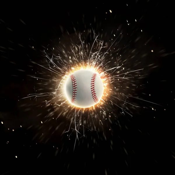 Μπάλα Μπέιζμπολ Μπέιζμπολ Μπάλα Φόντο Φωτιά Σπινθήρες Δράση — Φωτογραφία Αρχείου