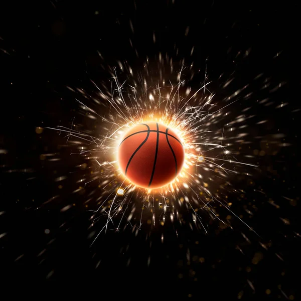 Basketbal Basketbalové Pozadí Ohněm Jiskry Akci — Stock fotografie