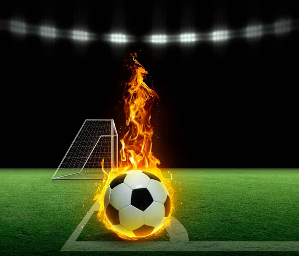 Close Fire Soccer Ball Corner Kick Line Soccer Field — Stock Photo, Image