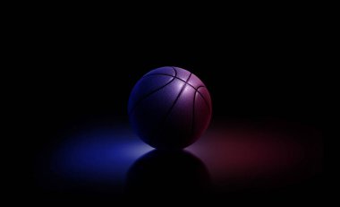 Basketbol topu. Mavi neon sanatı konsepti