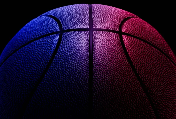 Närbild Detalj Basketboll Textur Bakgrund Blå Neon Banner Konst Koncept — Stockfoto