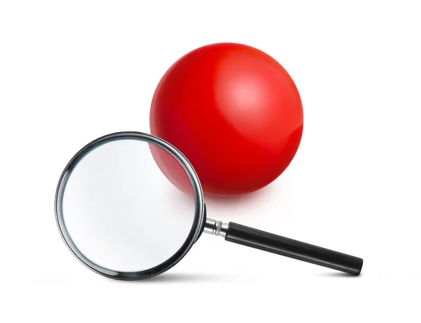 Ampliação Vidro Esfera Vermelha Sobre Fundo Branco — Fotografia de Stock