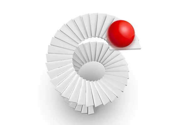 Spiral Staircase Red Sphere White Background — Stock Photo, Image