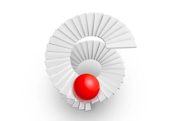 Spiral Staircase Red Sphere White Background — Stock Photo, Image