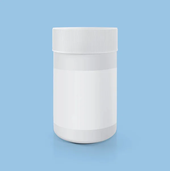 蓝色背景的白色药瓶模型 — 图库照片