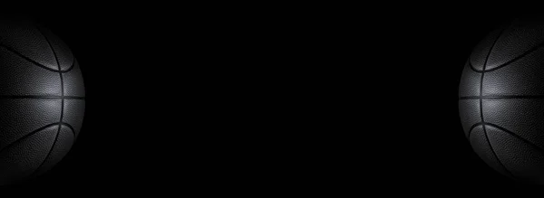 Černý Basketbal Černém Pozadí Panorama Nebo Volný Prostor — Stock fotografie
