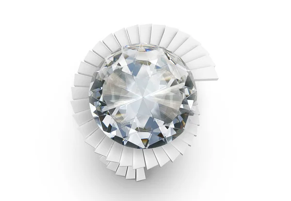 Oslnivý Diamant Točitém Schodišti Bílém Pozadí — Stock fotografie