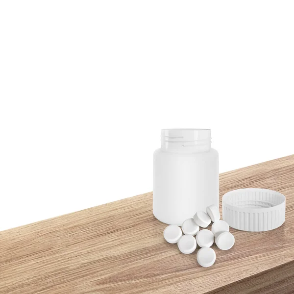 木桌上的药瓶和白色药丸 — 图库照片