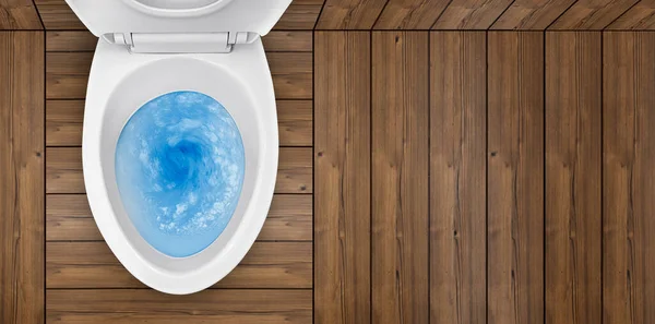Draufsicht Auf Die Toilettenschüssel Blaues Spülmittel Drin — Stockfoto