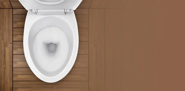 Pemandangan Bagus Dari Toilet Mangkuk Kamar Mandi Dengan Lantai Kayu — Stok Foto
