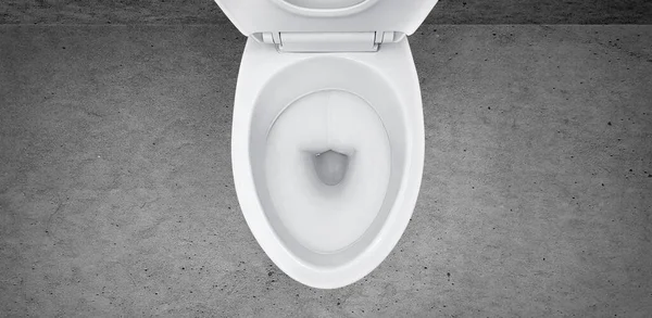 Tampilan Atas Mangkuk Toilet Kamar Mandi Dengan Latar Belakang Semen — Stok Foto