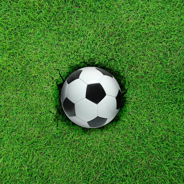 Top View Çukurda Bir Futbol Topu — Stok fotoğraf