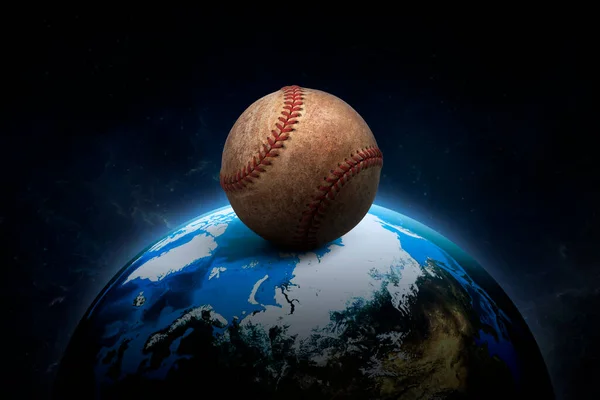 Μπέιζμπολ Μπάλα Επάνω Νύχτα Κόσμο Στο Διάστημα Αφηρημένη Ταπετσαρία — Φωτογραφία Αρχείου