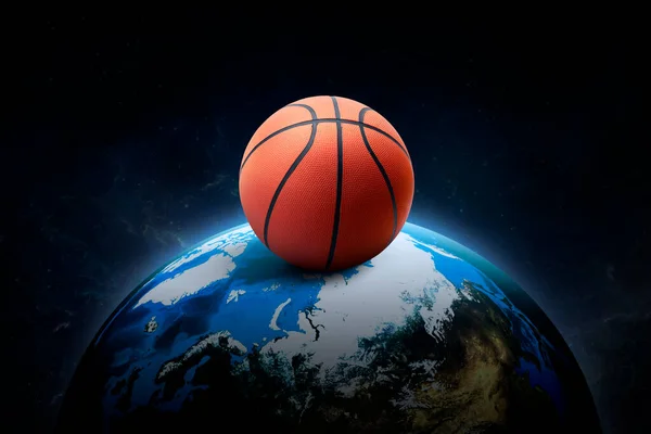 バスケットボールボール 宇宙の夜の世界 アブストラクト — ストック写真