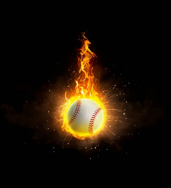Baseball Ogniu Czarnym Tle — Zdjęcie stockowe