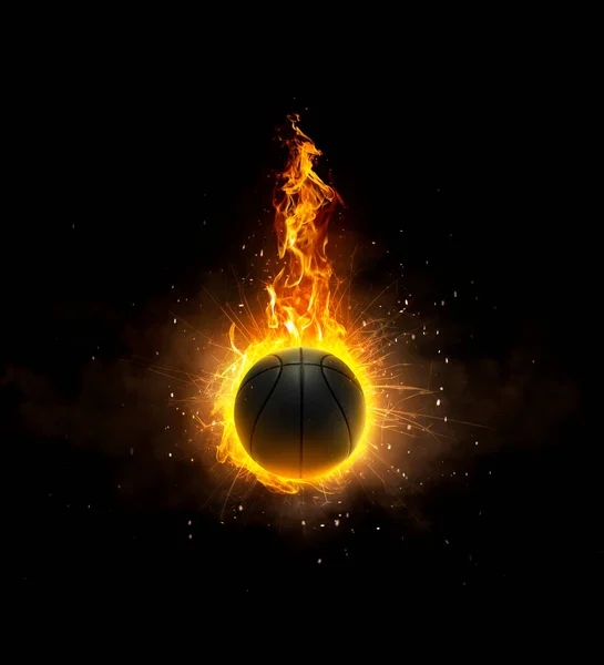 バスケットボール黒を背景に火をつけ — ストック写真
